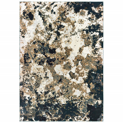 5' X 8' Ivory Navy Abstract Marble Indoor Area Rug