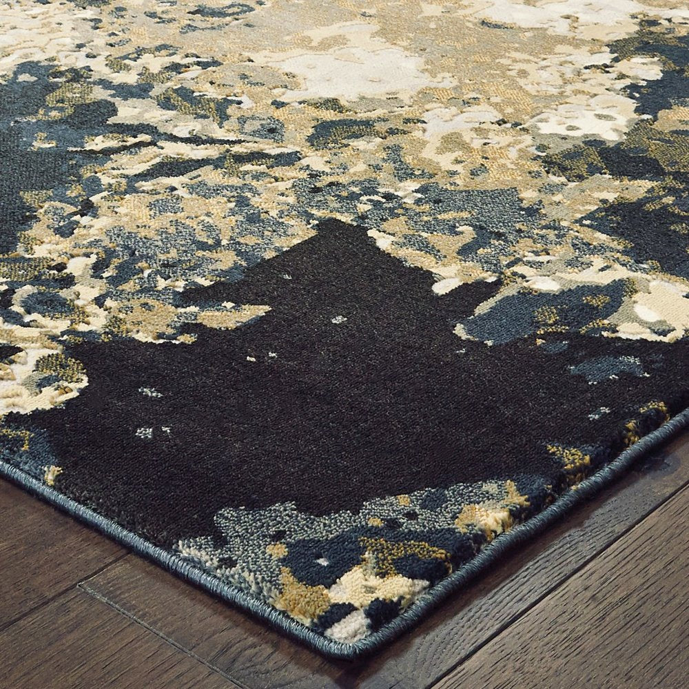 8' X 11' Ivory And Navy Blue Abstract Area Rug