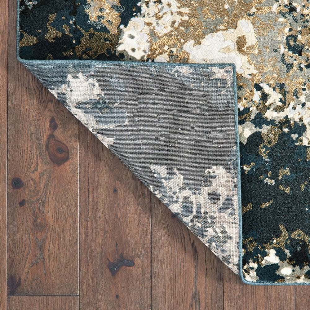 8' X 11' Ivory And Navy Blue Abstract Area Rug