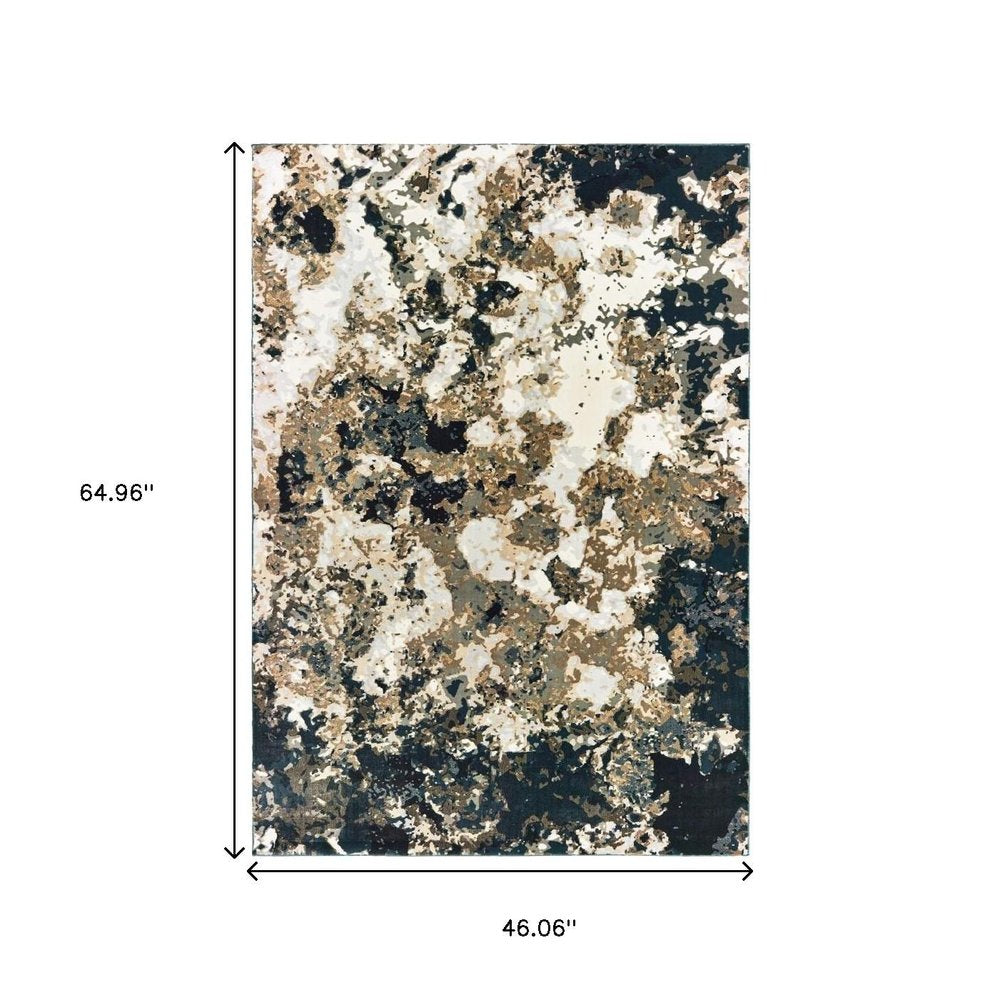 2' X 8' Ivory Navy Abstract Marble Indoor Runner Rug