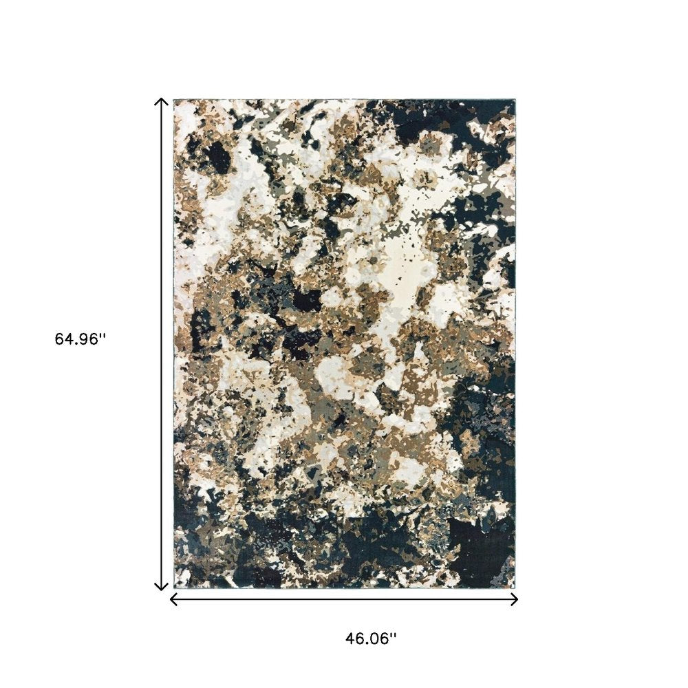 5' X 8' Ivory And Navy Blue Abstract Area Rug