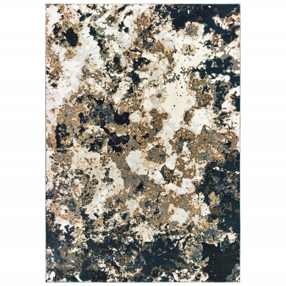 10' X 13' Ivory And Navy Blue Abstract Area Rug