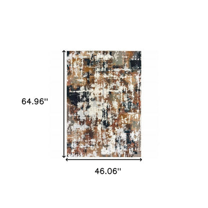 5' X 8' Ivory And Gray Abstract Area Rug