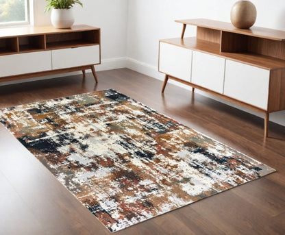5' X 8' Ivory And Gray Abstract Area Rug