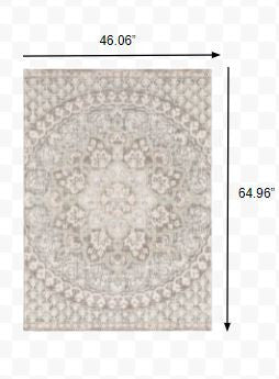 5' X 8' Ivory Grey Distresed Oversize Medallion Indoor Area Rug