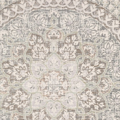 5' X 8' Ivory Grey Distresed Oversize Medallion Indoor Area Rug