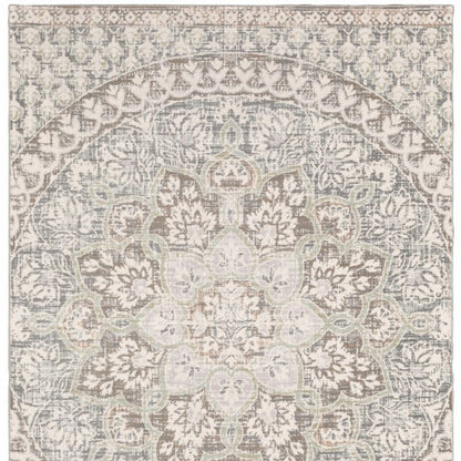 10' X 13' Ivory And Gray Medallion Distressed Area Rug