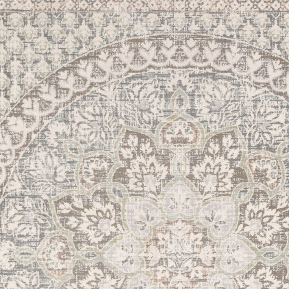 5' X 8' Ivory Grey Distresed Oversize Medallion Indoor Area Rug