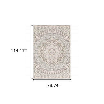 10' X 13' Ivory And Gray Medallion Distressed Area Rug