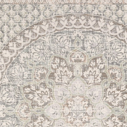 10' X 13' Ivory And Gray Medallion Distressed Area Rug