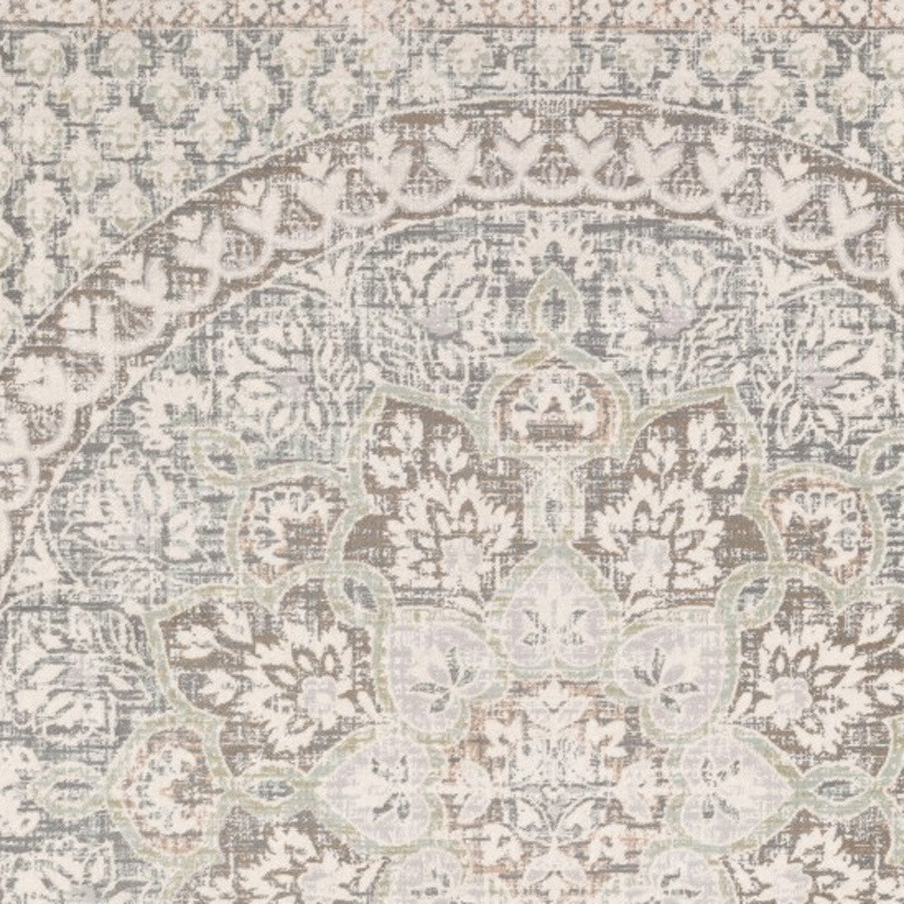 5' X 8' Ivory Grey Distresed Oversize Medallion Indoor Area Rug