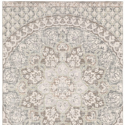 10' X 13' Ivory And Gray Medallion Distressed Area Rug