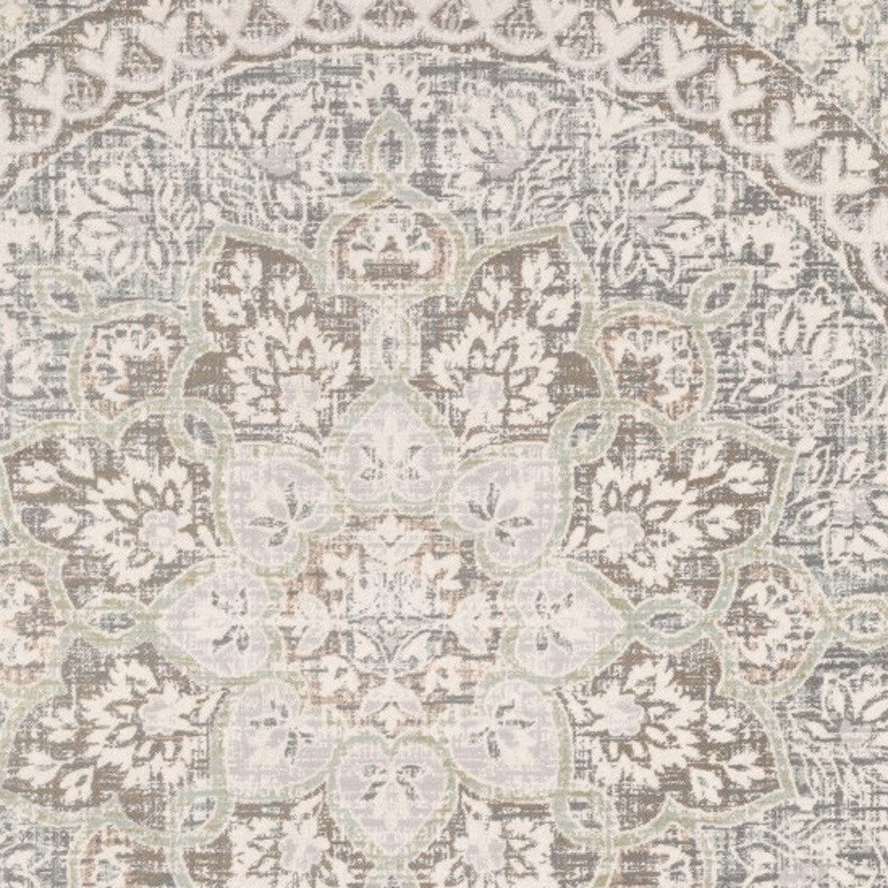 5' X 8' Ivory Grey Distresed Oversize Medallion Indoor Area Rug