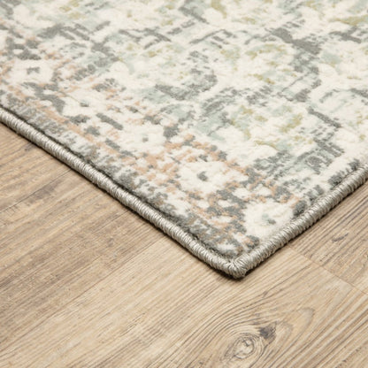 10' X 13' Ivory And Gray Medallion Distressed Area Rug