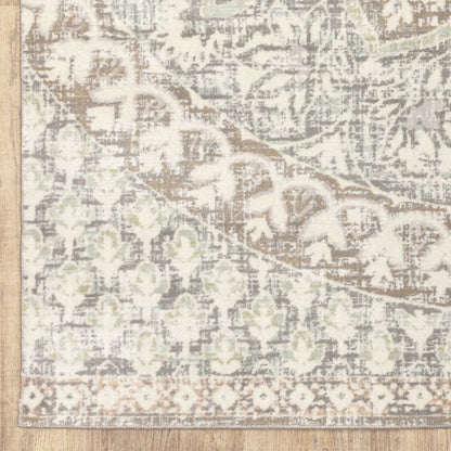10' X 13' Ivory And Gray Medallion Distressed Area Rug