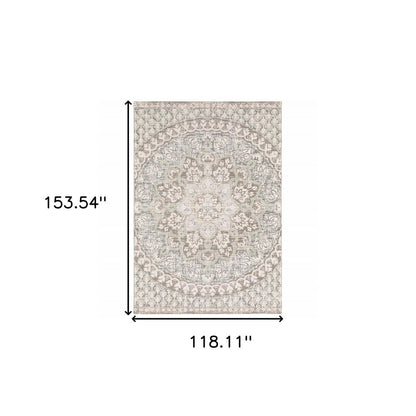 10' X 13' Ivory And Gray Medallion Distressed Area Rug