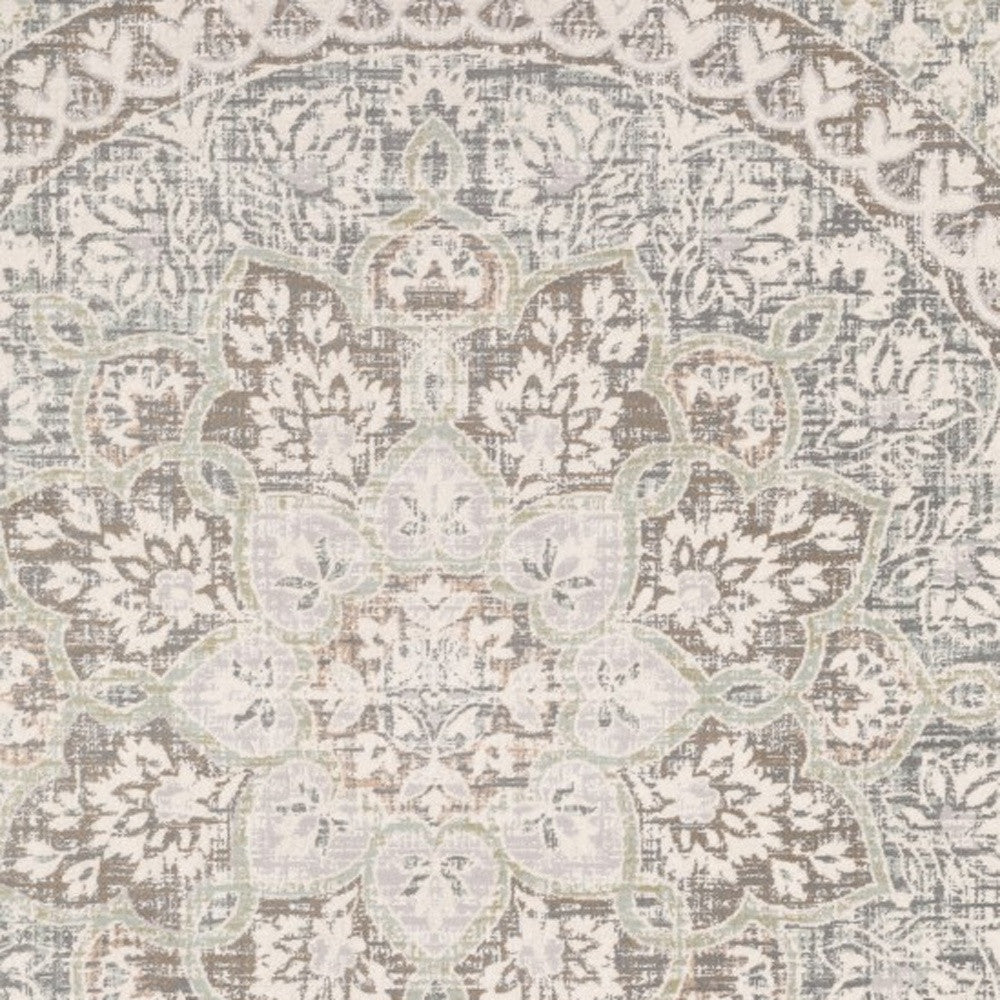 5' X 8' Ivory Grey Distresed Oversize Medallion Indoor Area Rug