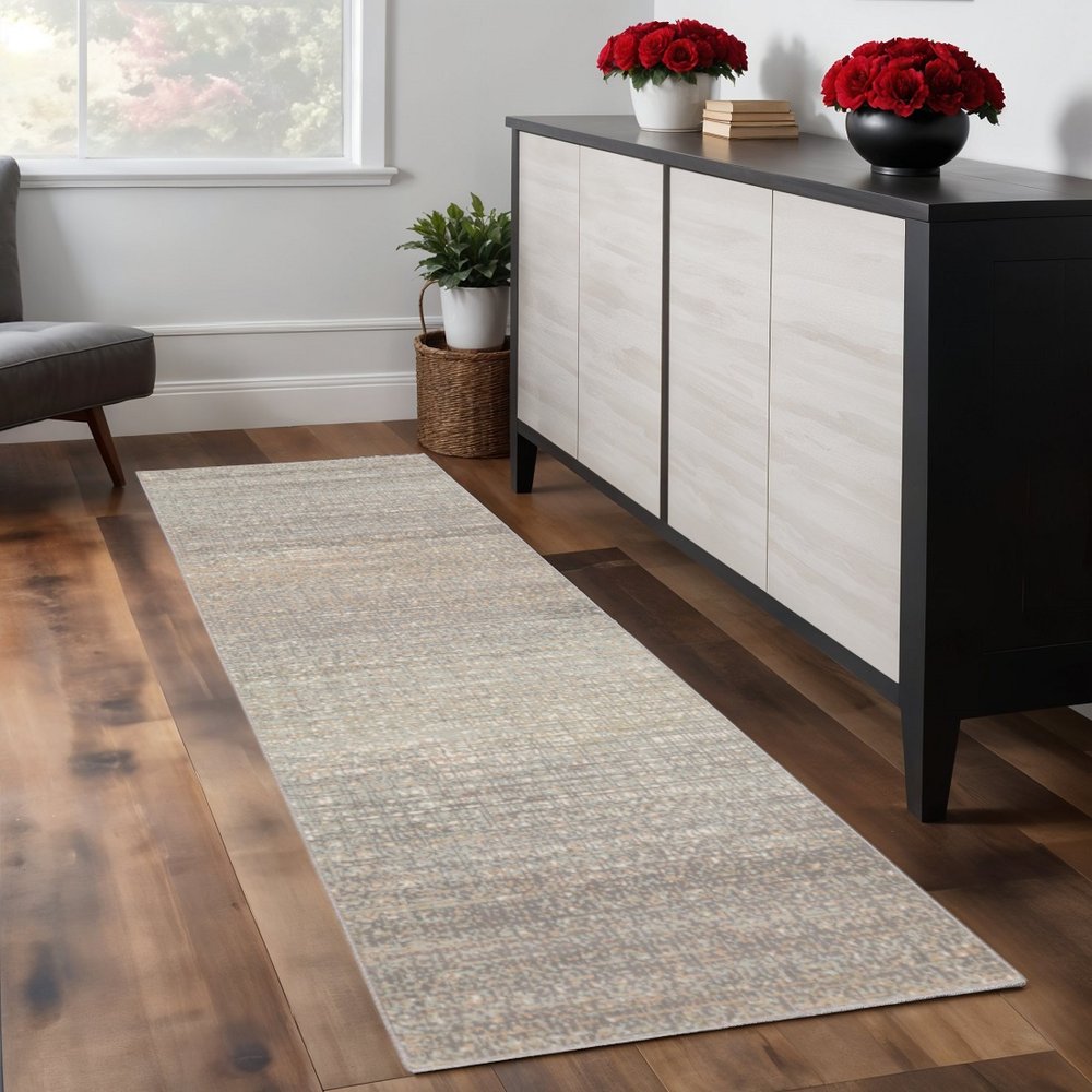 10' X 13' Gray And Green Abstract Distressed Area Rug