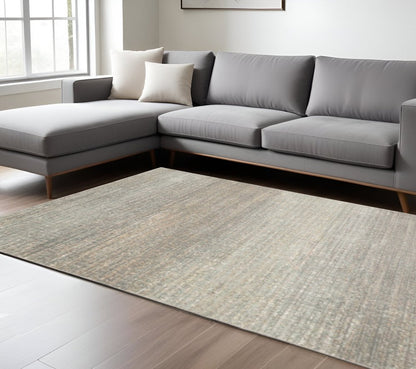 10' X 13' Gray And Green Abstract Distressed Area Rug