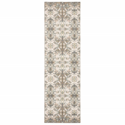 7' Ivory Gray Abstract Ikat Indoor Runner Rug