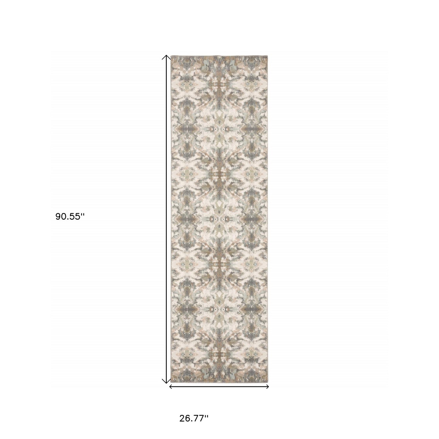 7' Ivory Gray Abstract Ikat Indoor Runner Rug