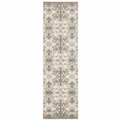 7' Ivory Gray Abstract Ikat Indoor Runner Rug