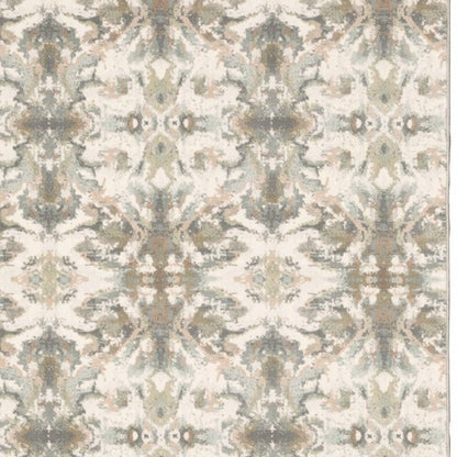 7' Ivory Gray Abstract Ikat Indoor Runner Rug
