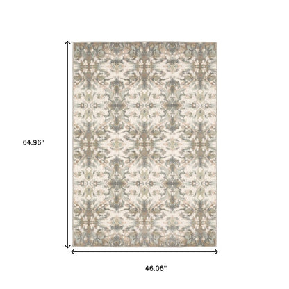4' X 6' Ivory And Gray Ikat Area Rug