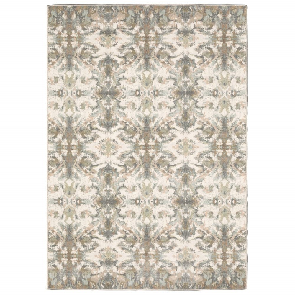 10' X 13' Ivory And Gray Ikat Area Rug