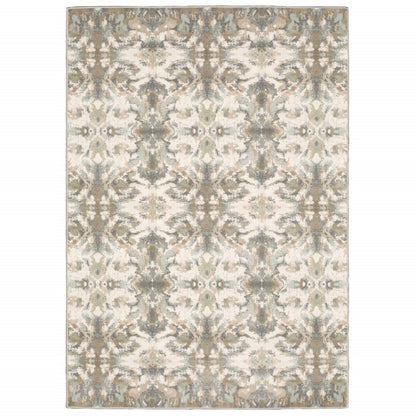 10' X 13' Ivory And Gray Ikat Area Rug