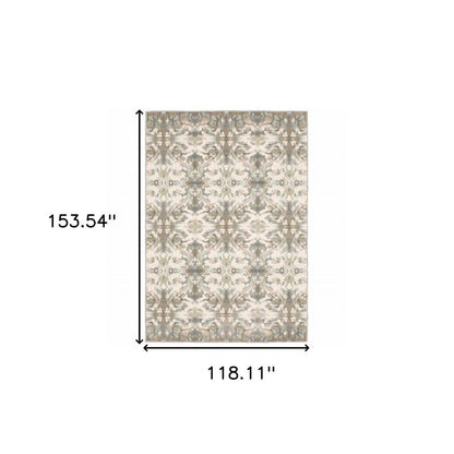 10' X 13' Ivory And Gray Ikat Area Rug