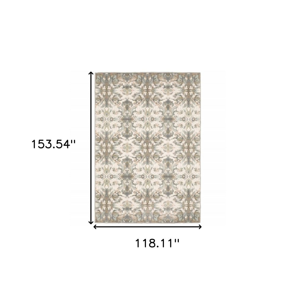 10' X 13' Ivory And Gray Ikat Area Rug