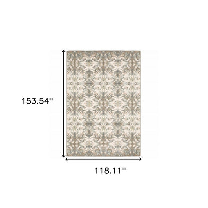 10' X 13' Ivory And Gray Ikat Area Rug
