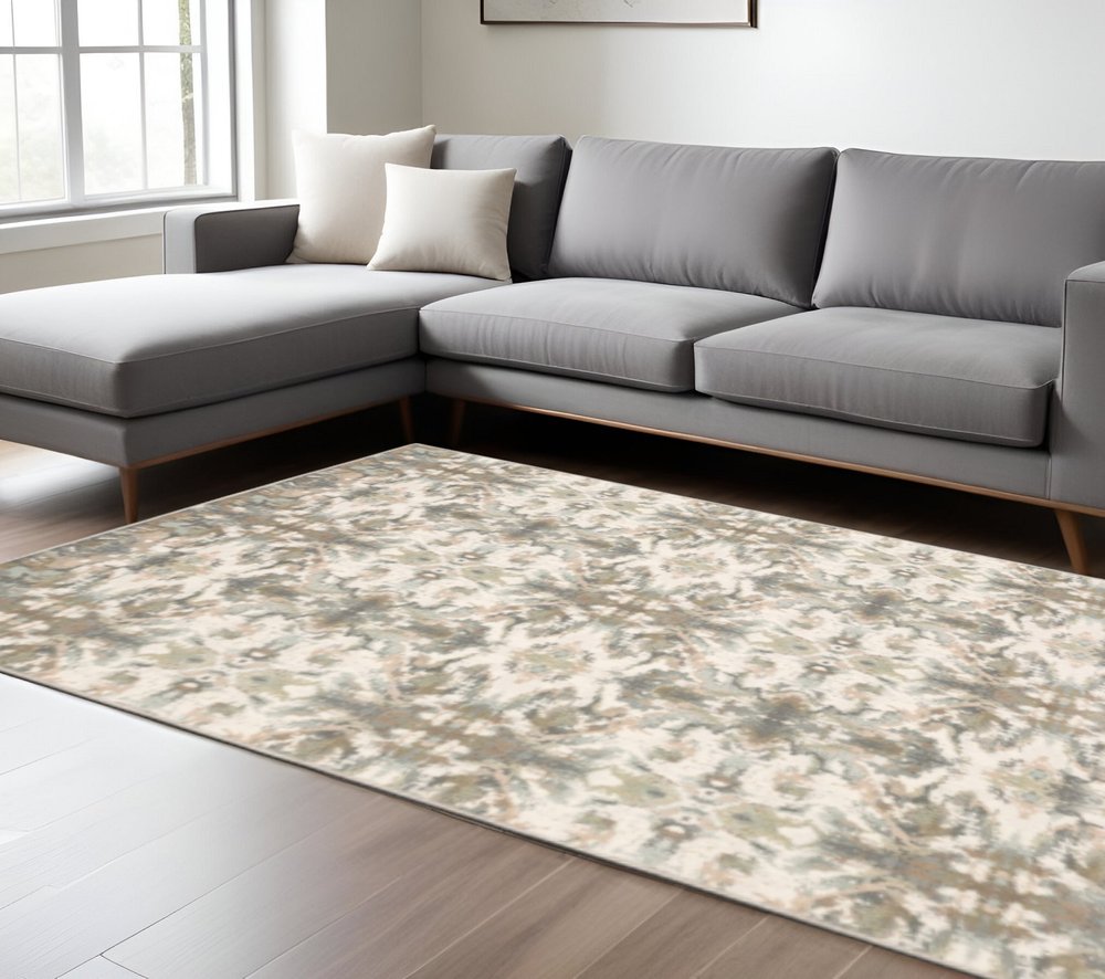 10' X 13' Ivory And Gray Ikat Area Rug