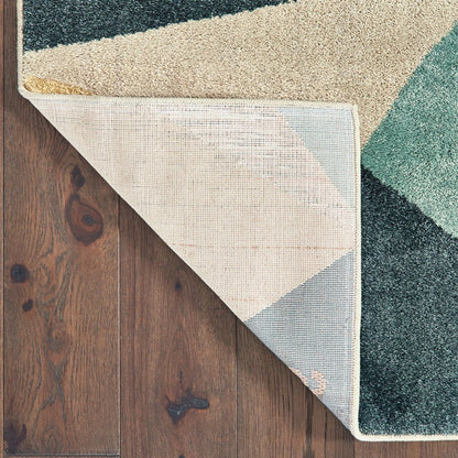 7' X 10' Blue Green And Beige Abstract Geometric Area Rug