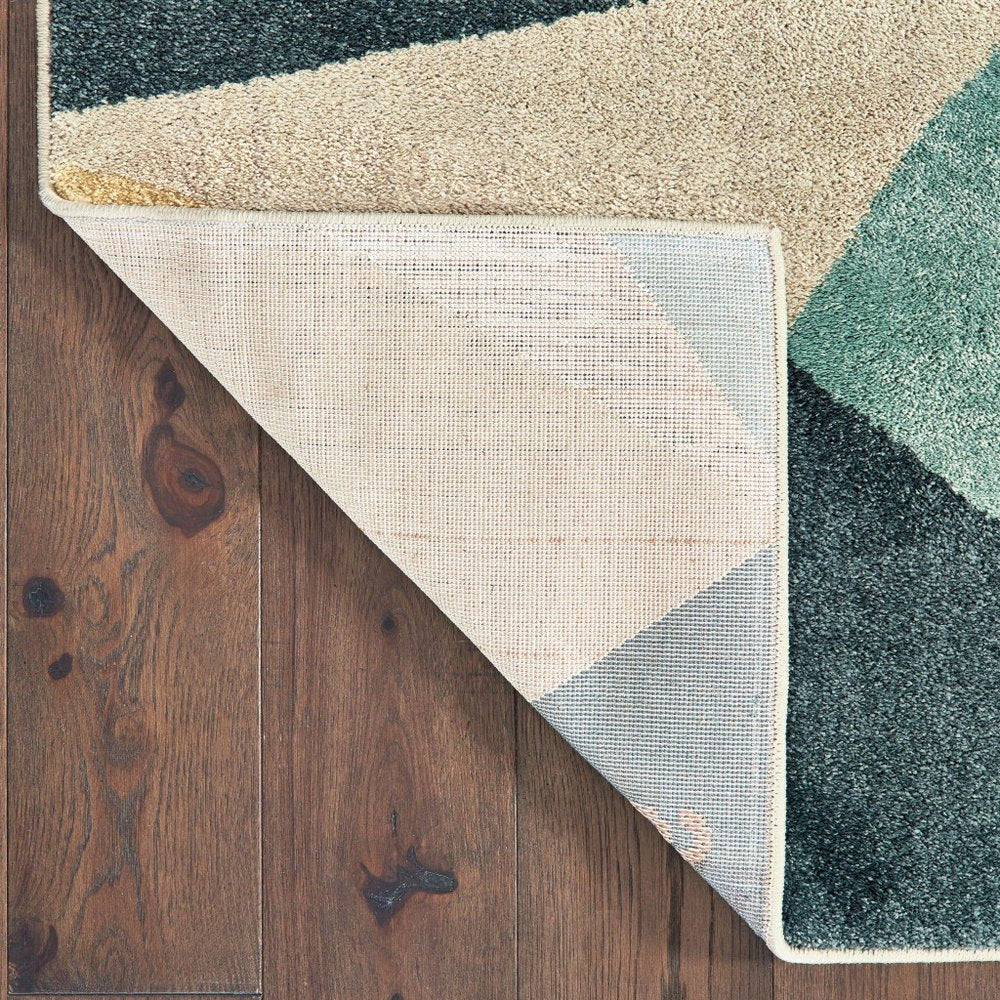 7' X 10' Blue Green And Beige Abstract Geometric Area Rug
