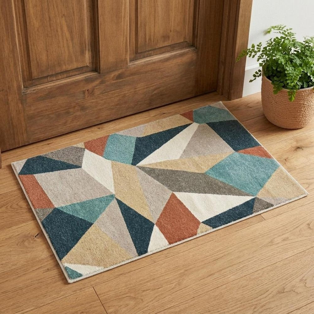10' X 13' Blue Green And Beige Abstract Geometric Area Rug