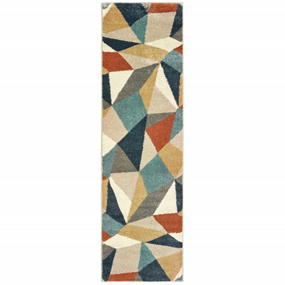 4' X 6' Blue Green And Beige Abstract Geometric Area Rug