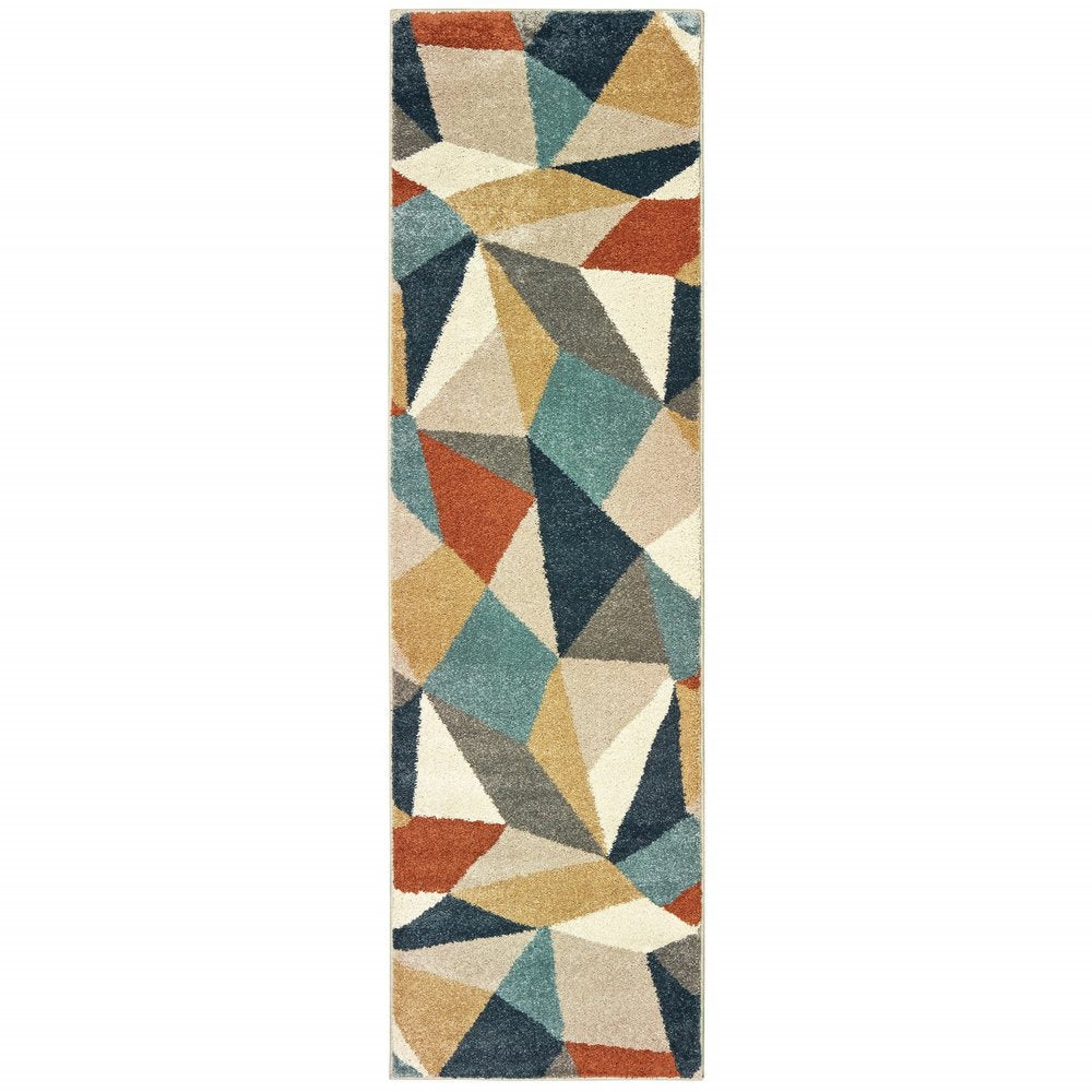 7' X 10' Blue Green And Beige Abstract Geometric Area Rug