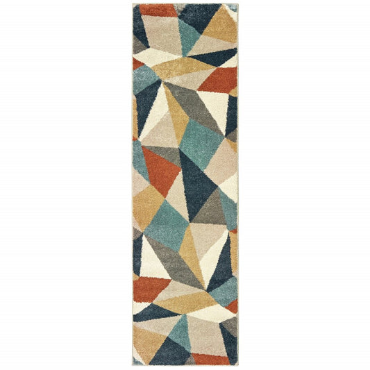 2' X 3' Blue Green And Beige Abstract Geometric Area Rug