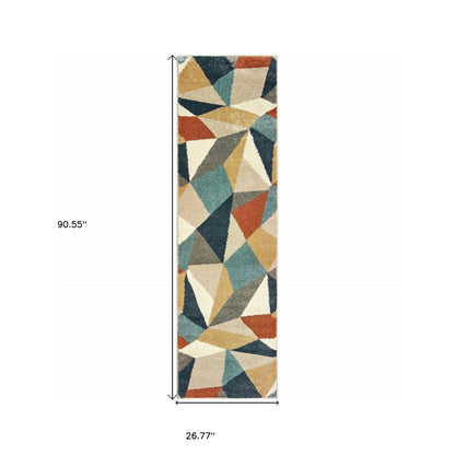 7' X 10' Blue Green And Beige Abstract Geometric Area Rug