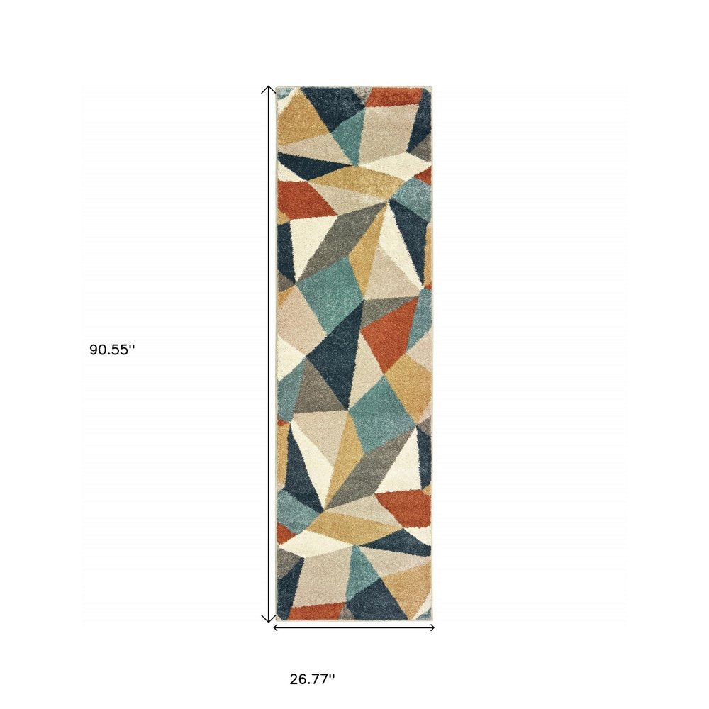7' X 10' Blue Green And Beige Abstract Geometric Area Rug