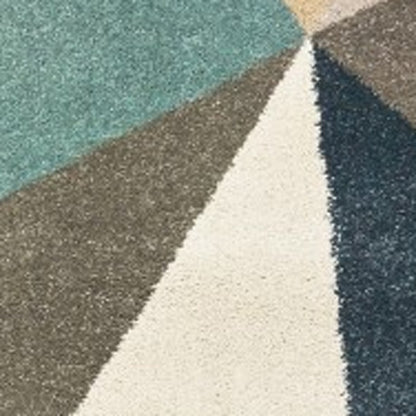 3' X 6' Blue Green Beige Retro Wedge Indoor Indoor Area Rug