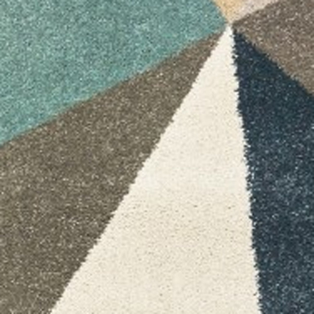 3' X 6' Blue Green Beige Retro Wedge Indoor Indoor Area Rug