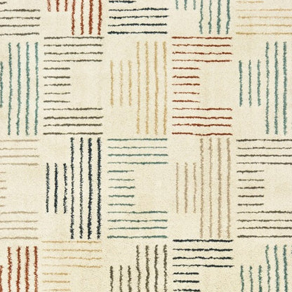 6' X 9' Ivory Blue And Red Geometric Area Rug