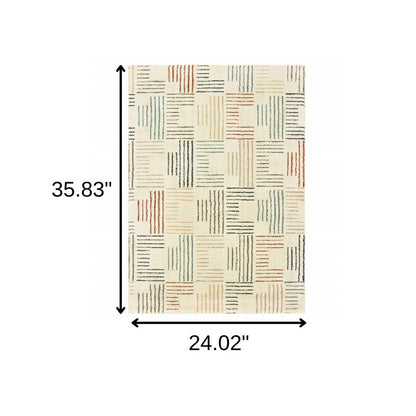 6' X 9' Ivory Blue And Red Geometric Area Rug