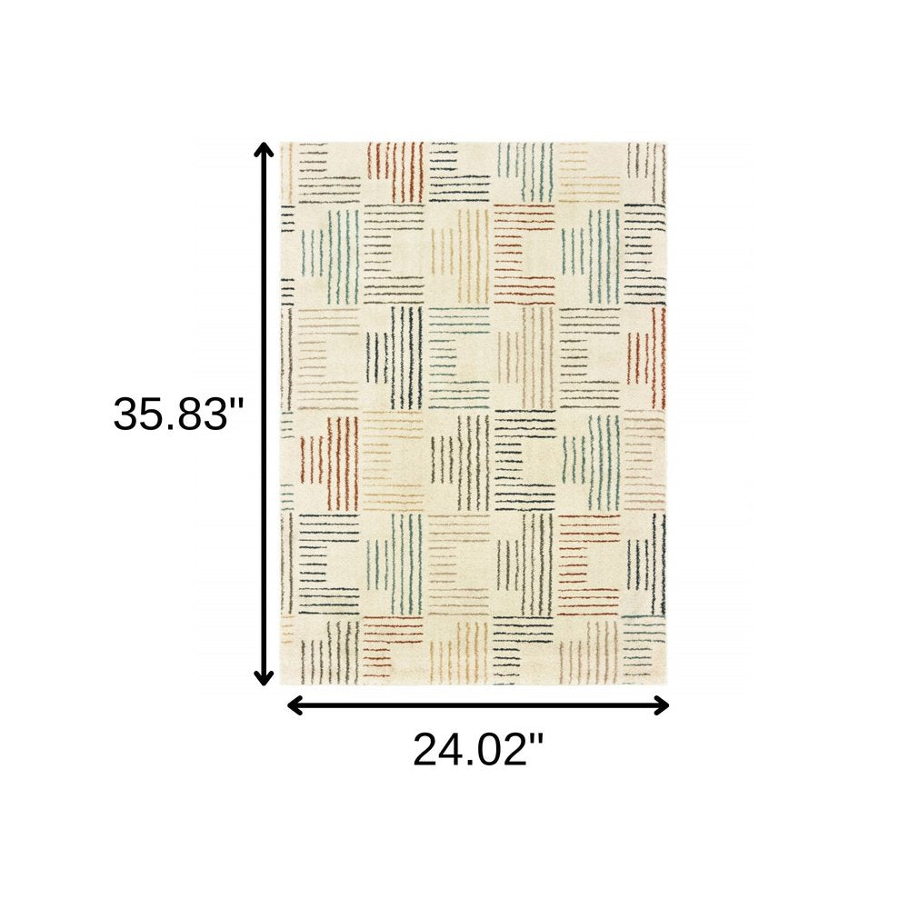 6' X 9' Ivory Blue And Red Geometric Area Rug