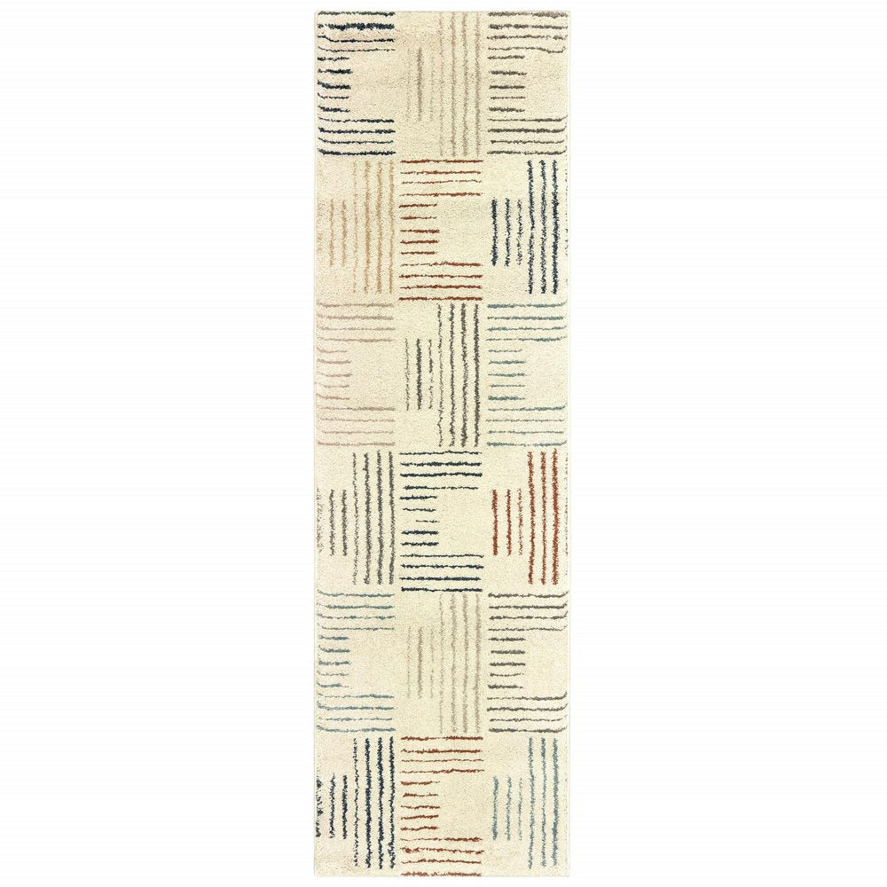 6' X 9' Ivory Blue And Red Geometric Area Rug
