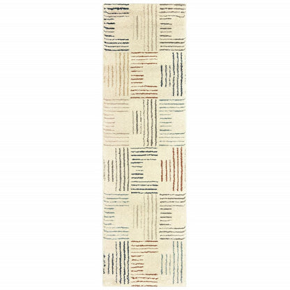 6' X 9' Ivory Blue And Red Geometric Area Rug