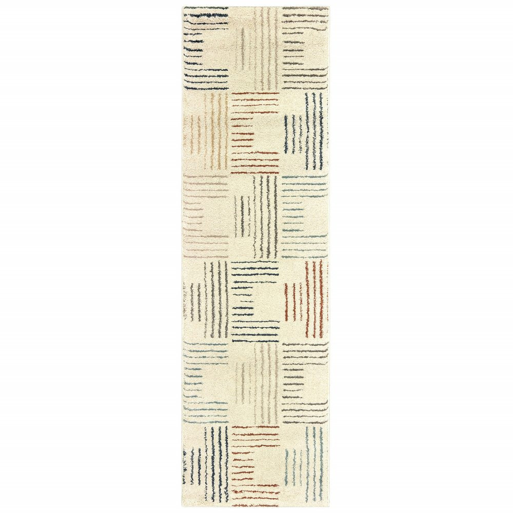 6' X 9' Ivory Blue And Red Geometric Area Rug